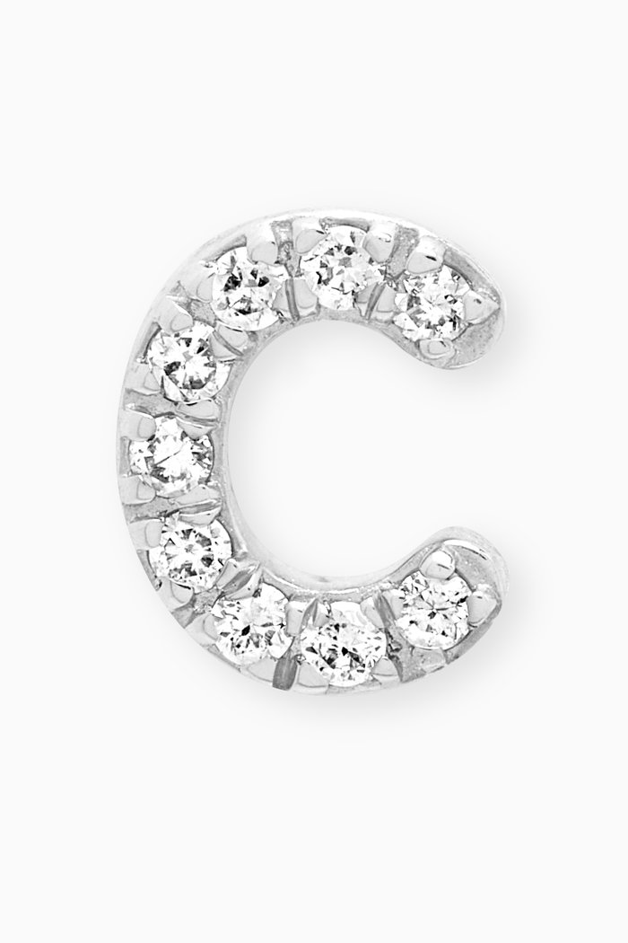 

C Letter Diamond Single Stud Earring in 18kt White Gold, Neutral