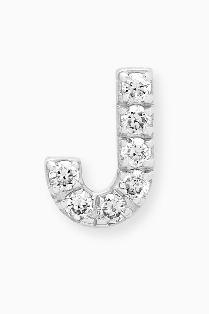 J Letter Diamond Single Stud Earring in 18kt White Gold, Neutral