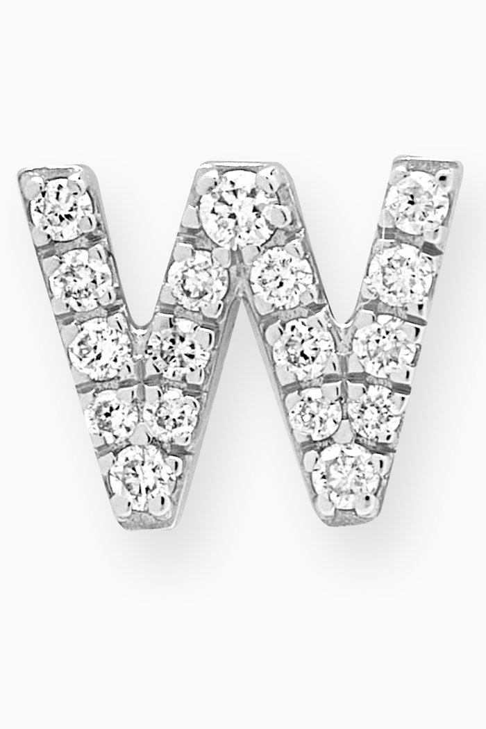 W Letter Diamond Single Stud Earring in 18kt White Gold, Neutral