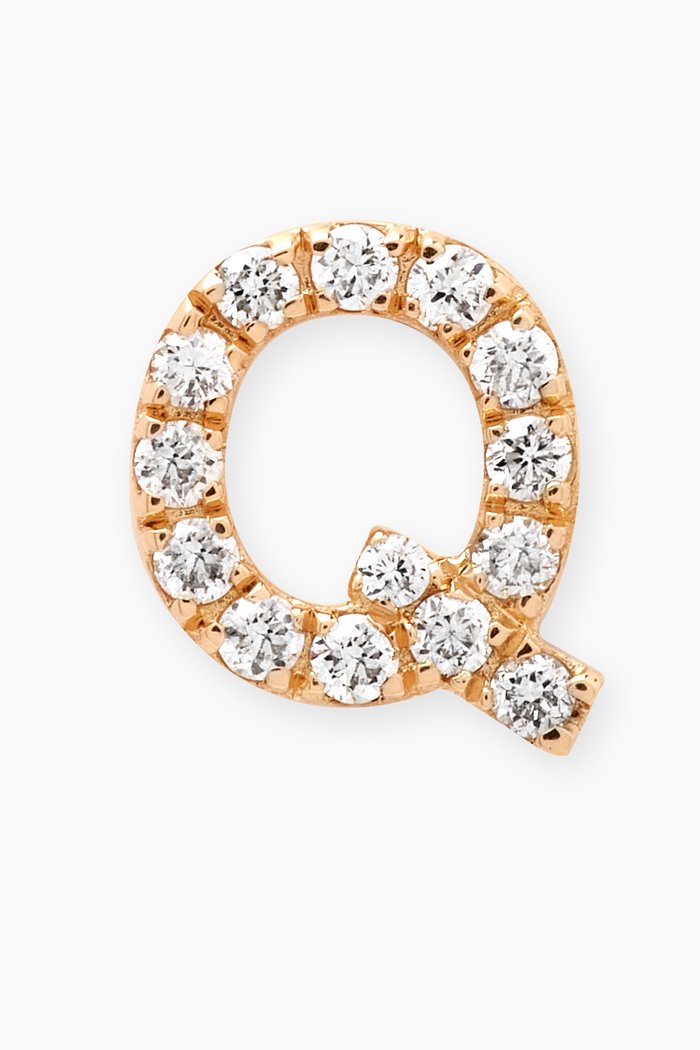 Q Letter Diamond Single Stud Earring in 18kt Gold, Neutral