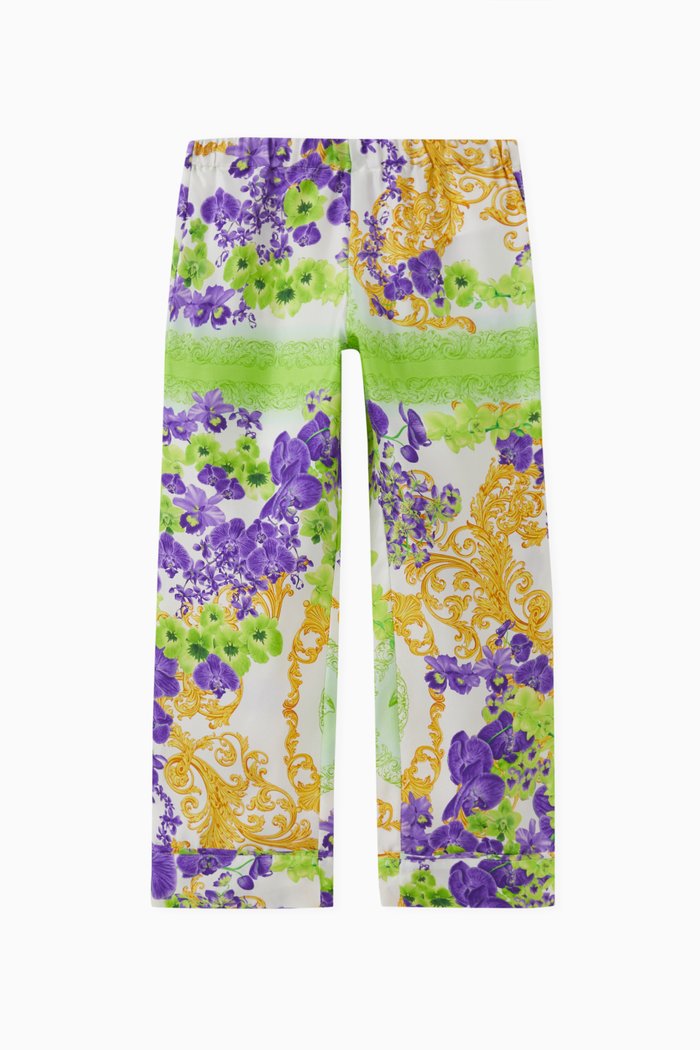 Medusa Orchid Print Pants in Silk, Multicolour