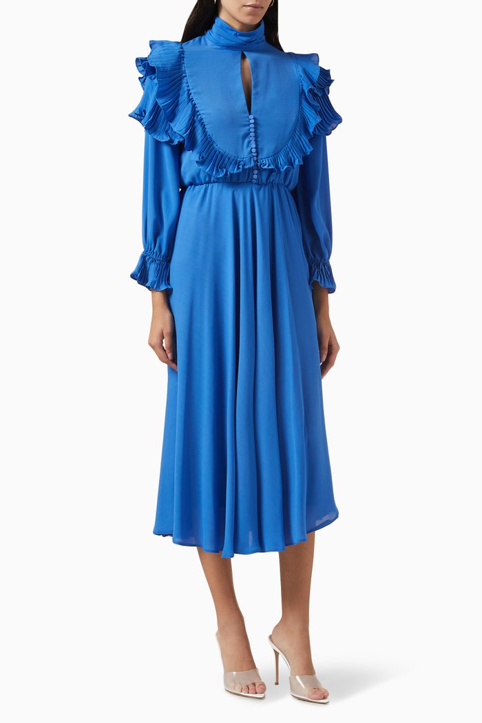 

Ruffle-trimmed Midi Dress, Blue