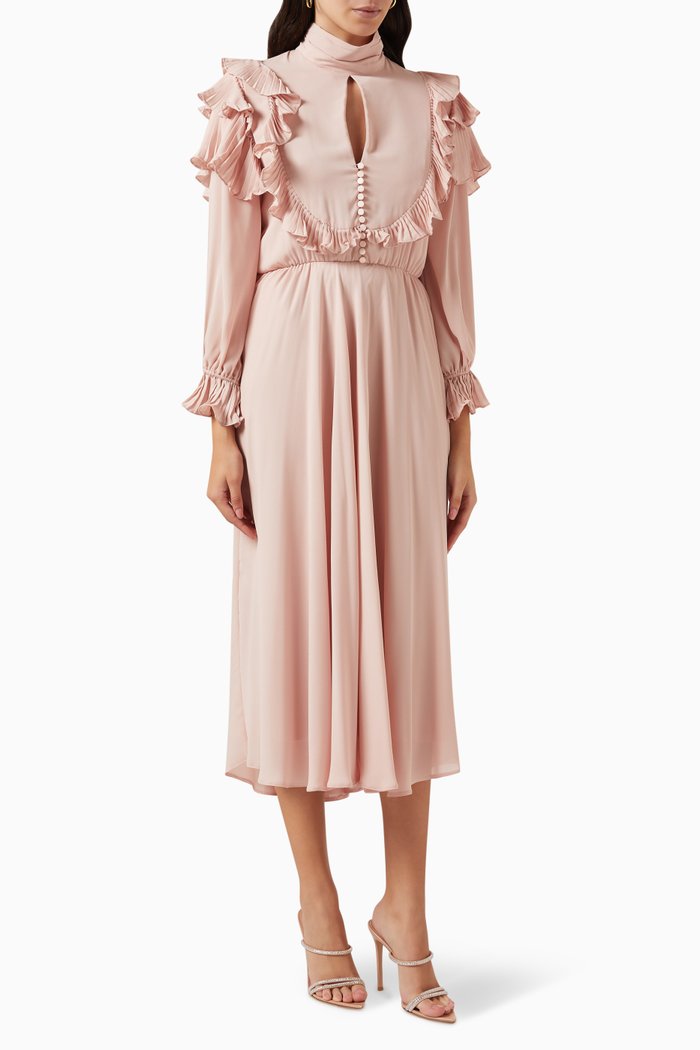 

Ruffle-trimmed Midi Dress, Pink