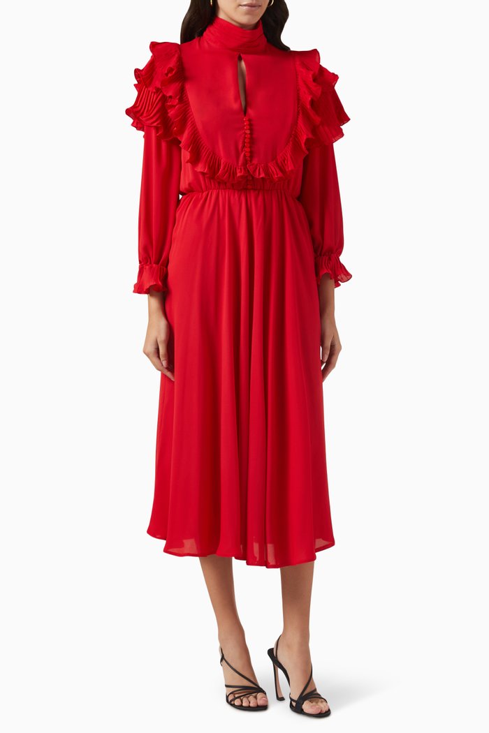 

Ruffle-trimmed Midi Dress, Red