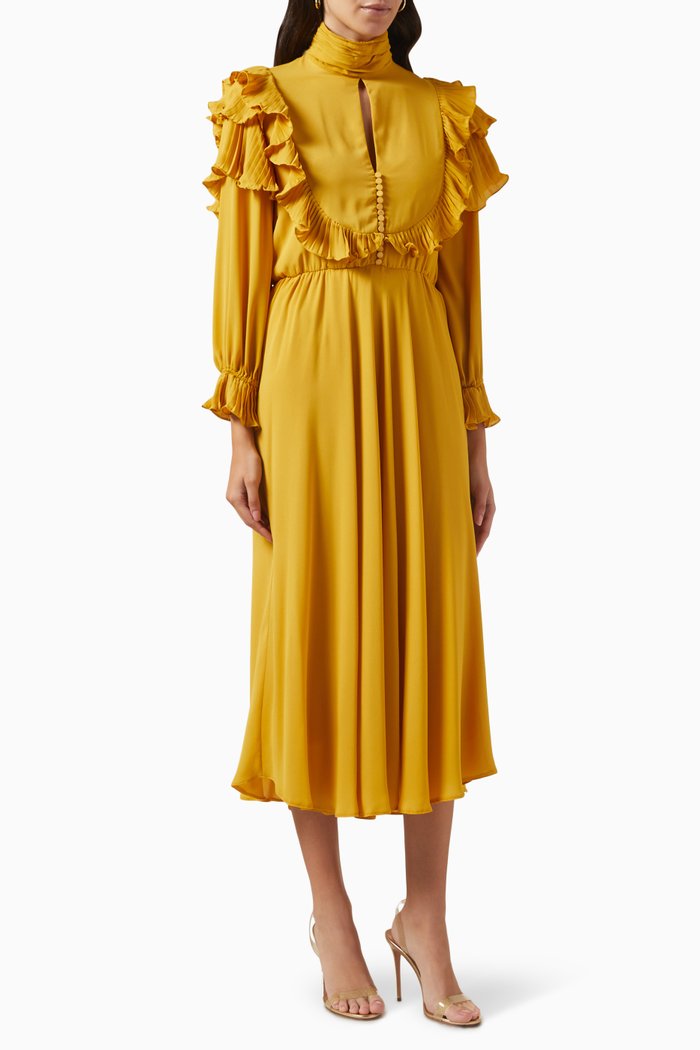 Ruffle-trimmed Midi Dress, Yellow