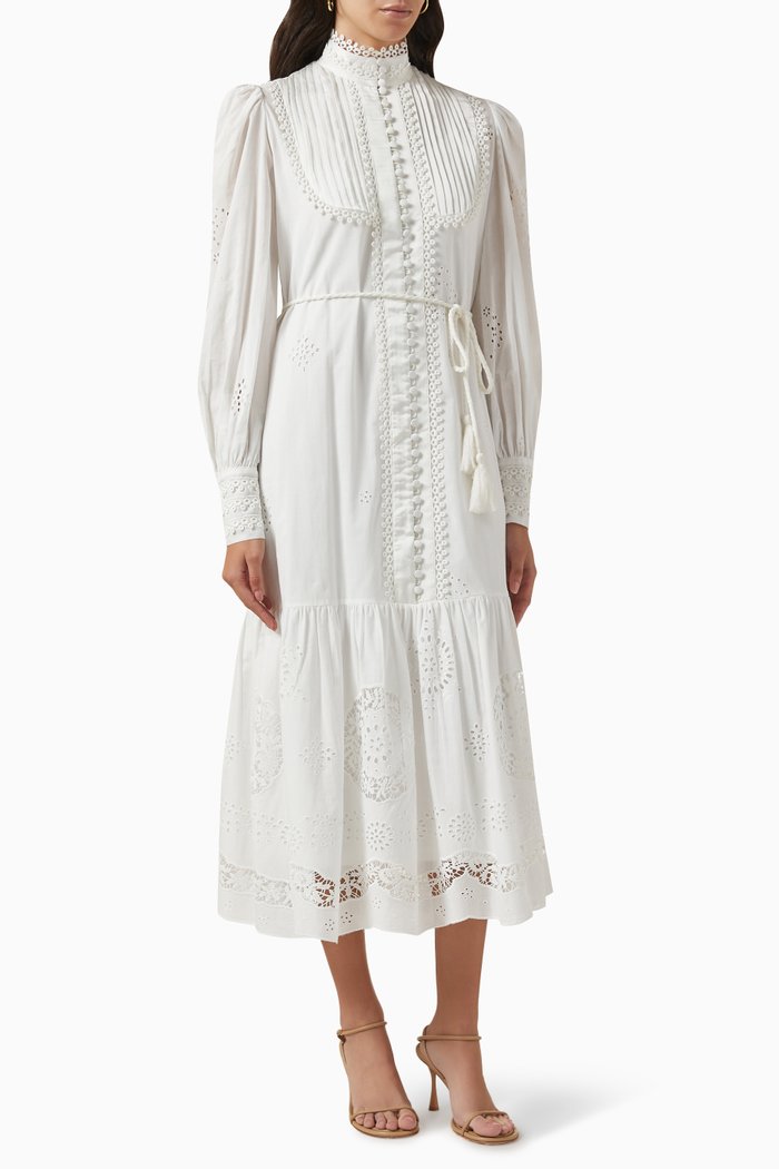 

Eyelet Midi Dress in Cotton, White