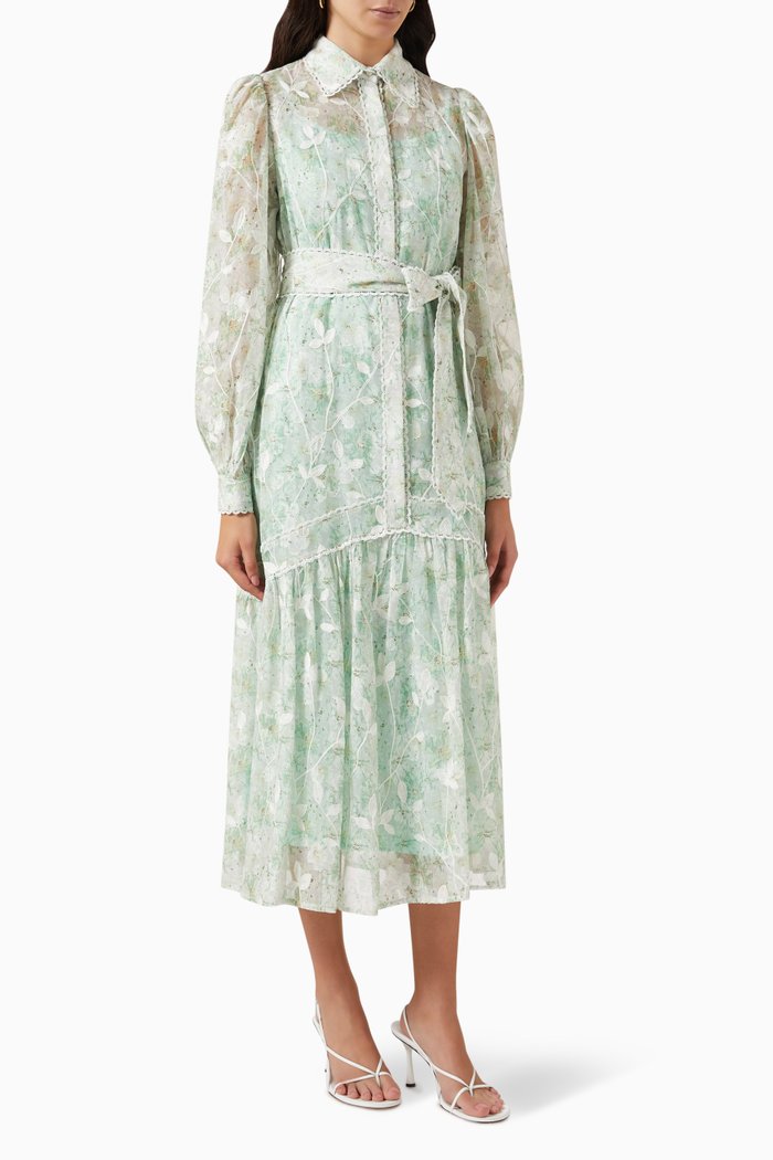 

Lace-trimmed Midi Dress, Green