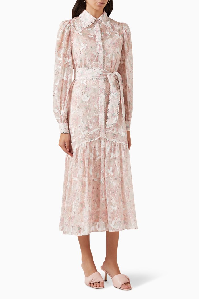 Lace-trimmed Midi Dress, Pink