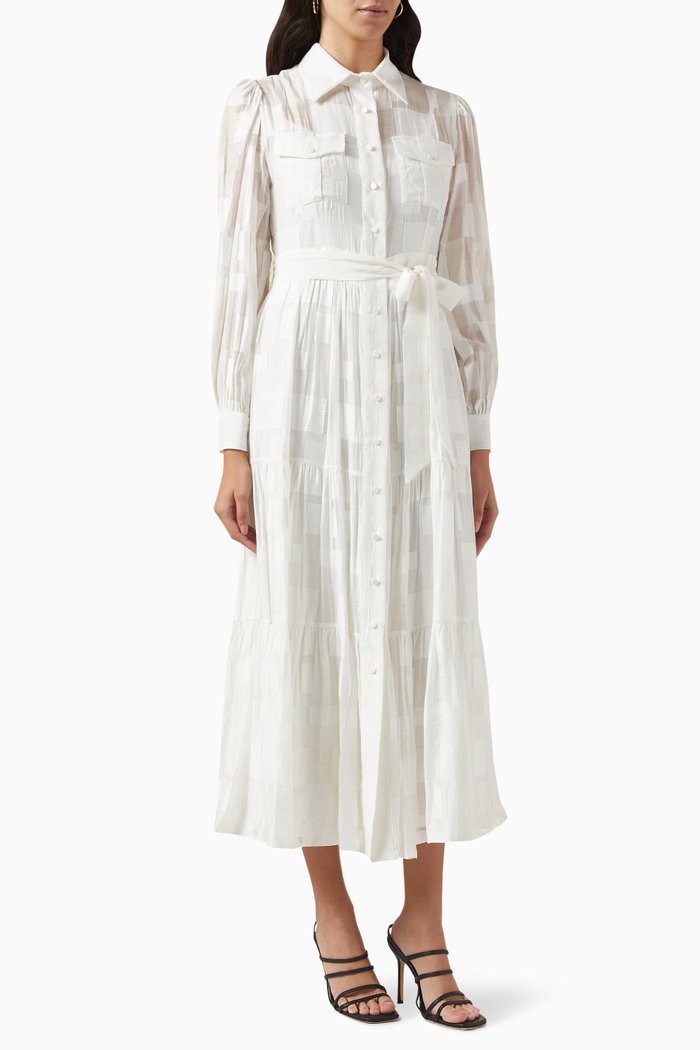 

Belted Midi Dress in Jacquard, White