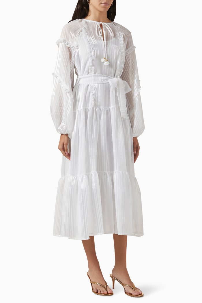 

Ruffle-trimmed Midi Dress, White