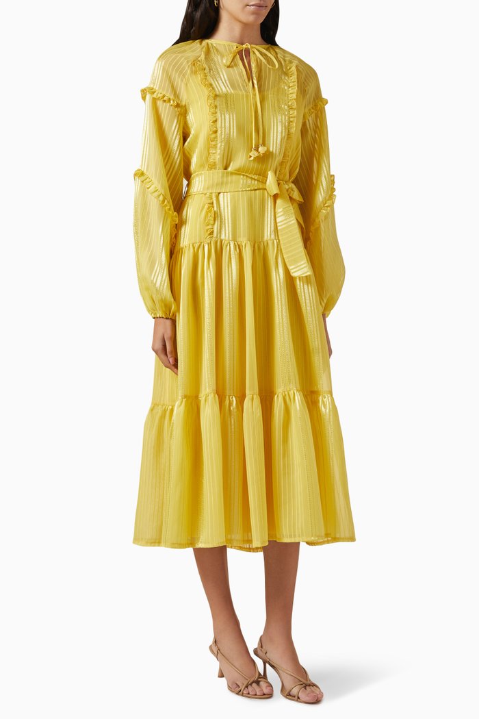 

Ruffle-trimmed Midi Dress, Yellow