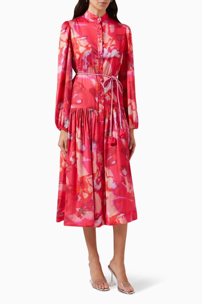 

Floral-print Midi Dress in Crepe, Pink