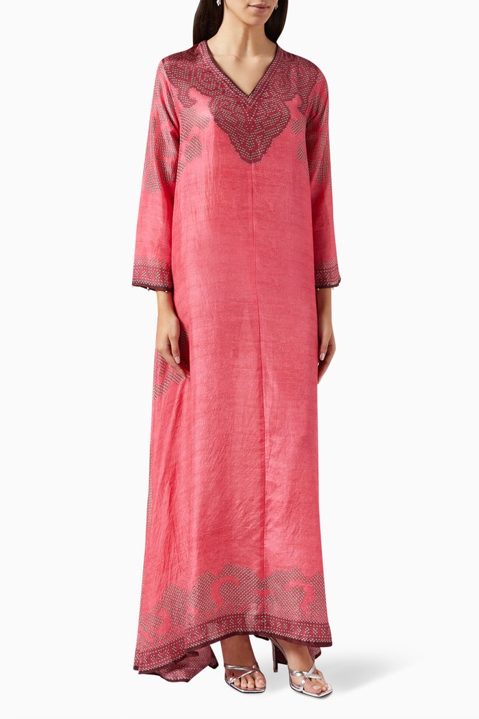 Aarvi Kaftan in Silk, Pink