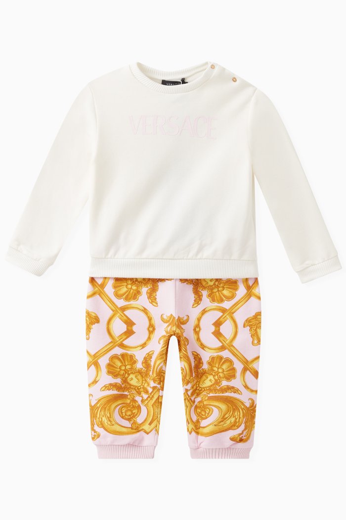 

Barocco Print Sweatshirt & Sweatpants Set in Cotton Stretch, Multicolour