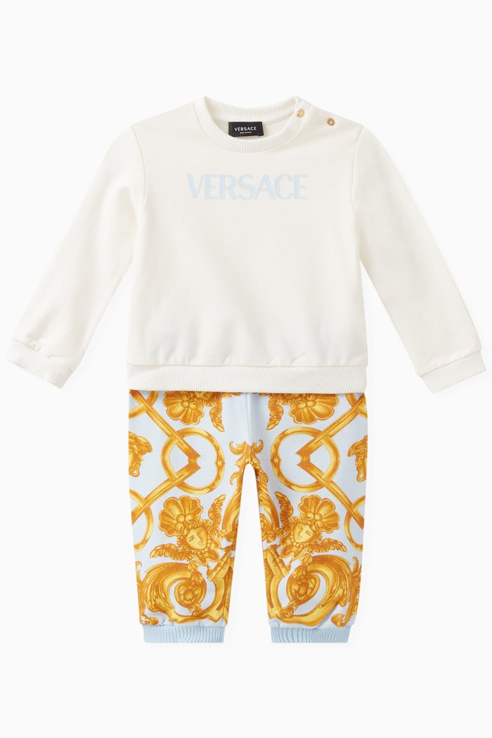 

Barocco Print Sweatshirt & Sweatpants Set in Cotton Stretch, Multicolour