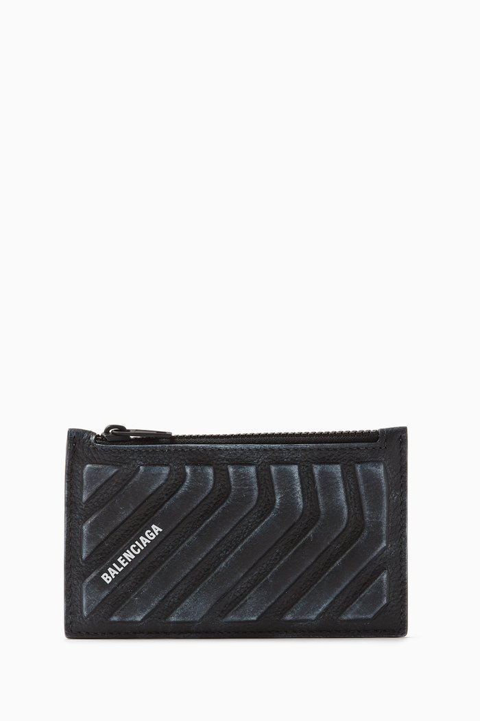 Tread Long Coin & Card Holder in Leather, Black