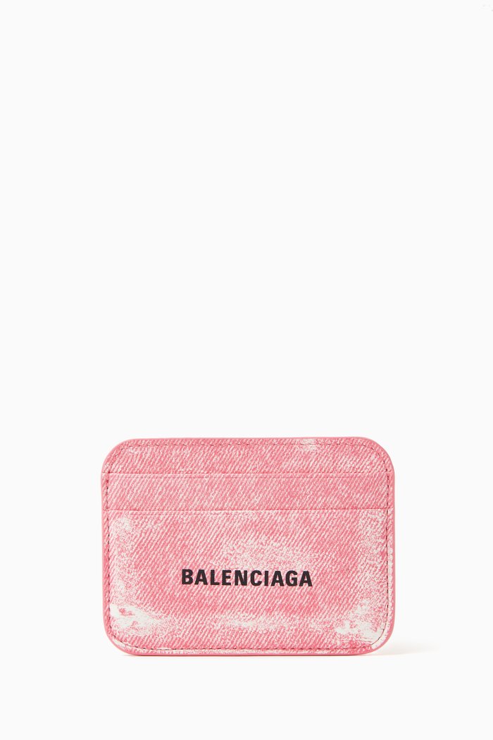 

Cash Card Holder in Denim-printed Nappa Lambskin, Pink