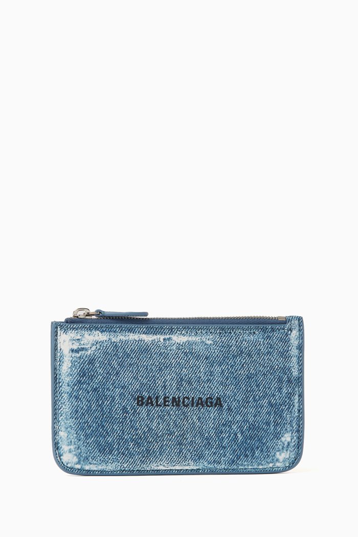 

Cash Large Long Coin & Card Holder in Denim-printed Nappa Lambskin, Blue