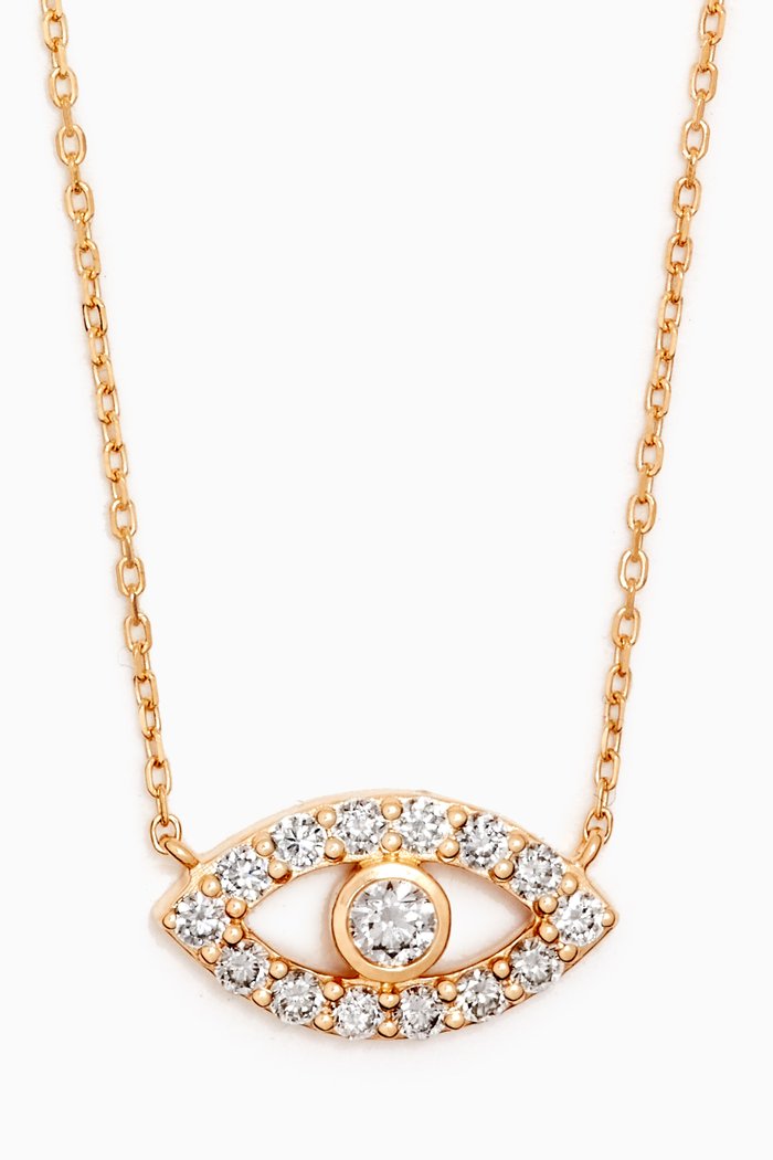 Evil Eye Diamond Pendant Necklace in 18kt Gold, White