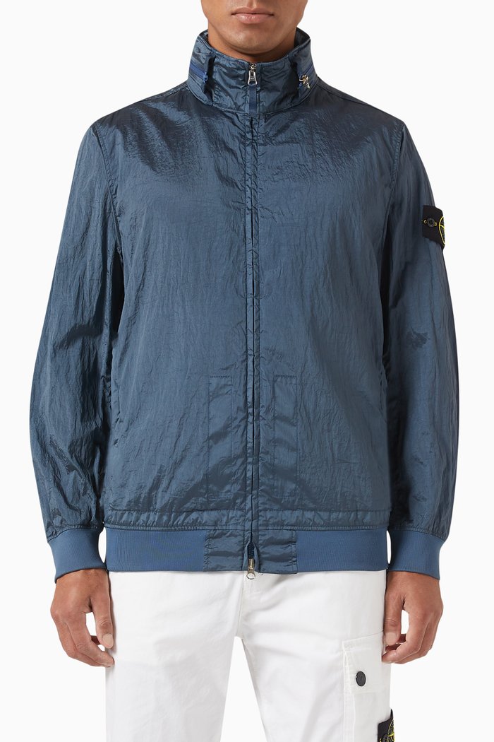 

Compass Logo Patched Bomber Jacket in Polyamide & PU, Blue