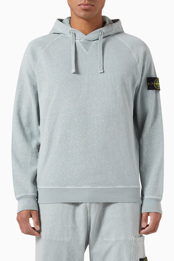 

Compass Logo Patch Hooded Sweatshirt in Cotton, Blue