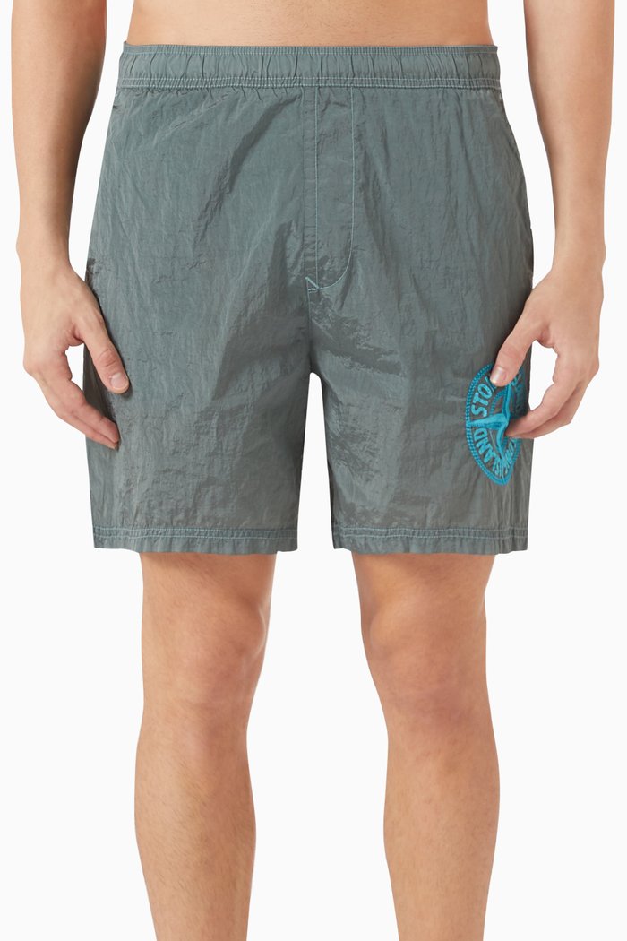 

Stitches Five Embroidered Swim Shorts in ECONYL®, Blue