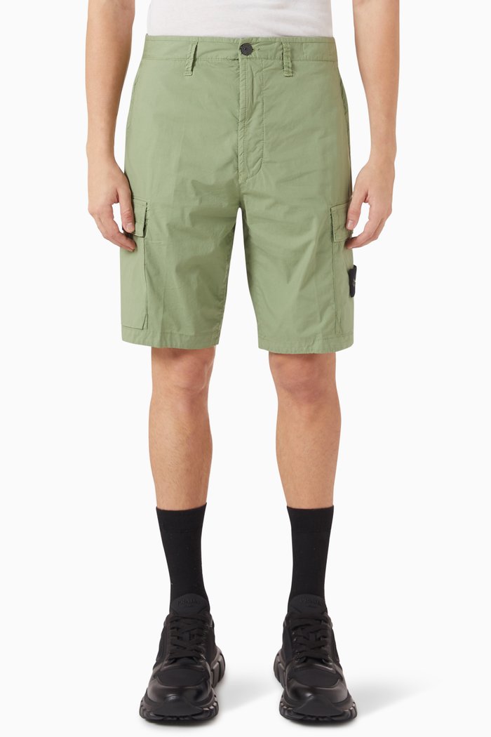 

Cargo Bermuda Shorts in Stretch Cotton Canvas, Green