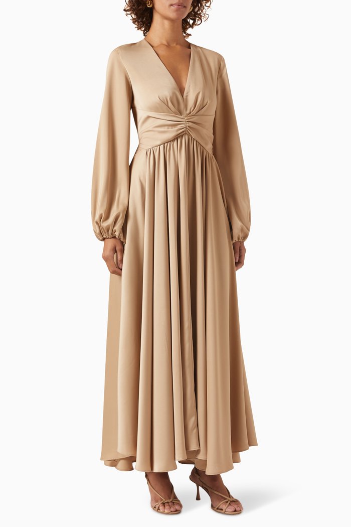 

Lucia Sleeve Midi Dress in Satin-crepe, Neutral
