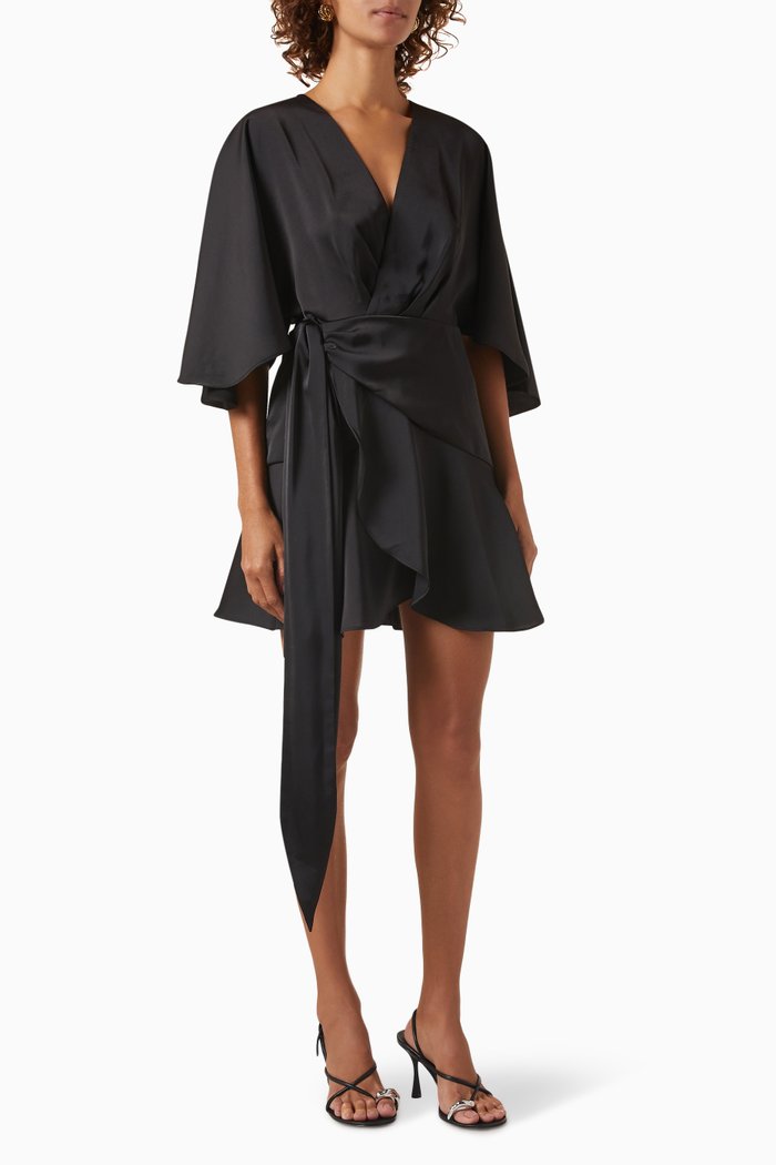 

Lucia Mini Wrap Dress in Satin-crepe, Black