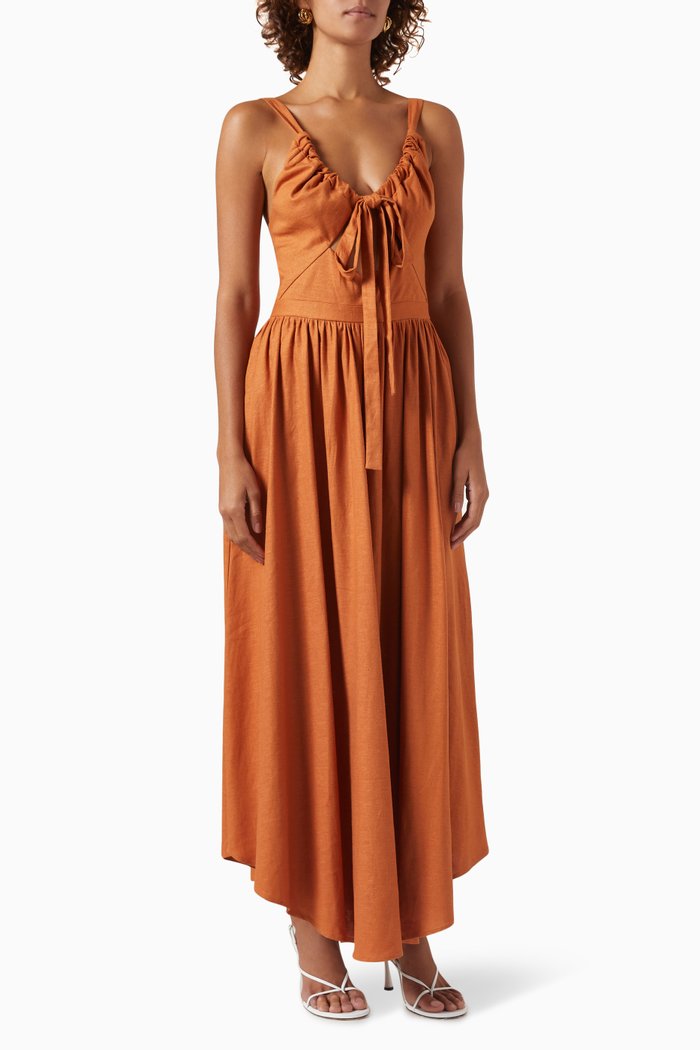 

Ambrose Midi Dress in Stretch Slub-linen, Orange