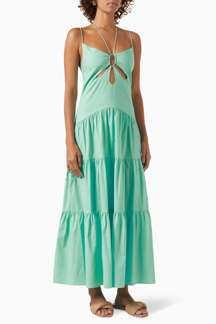 Maddalena Tiered Midi Dress in Stretch-poplin, Blue