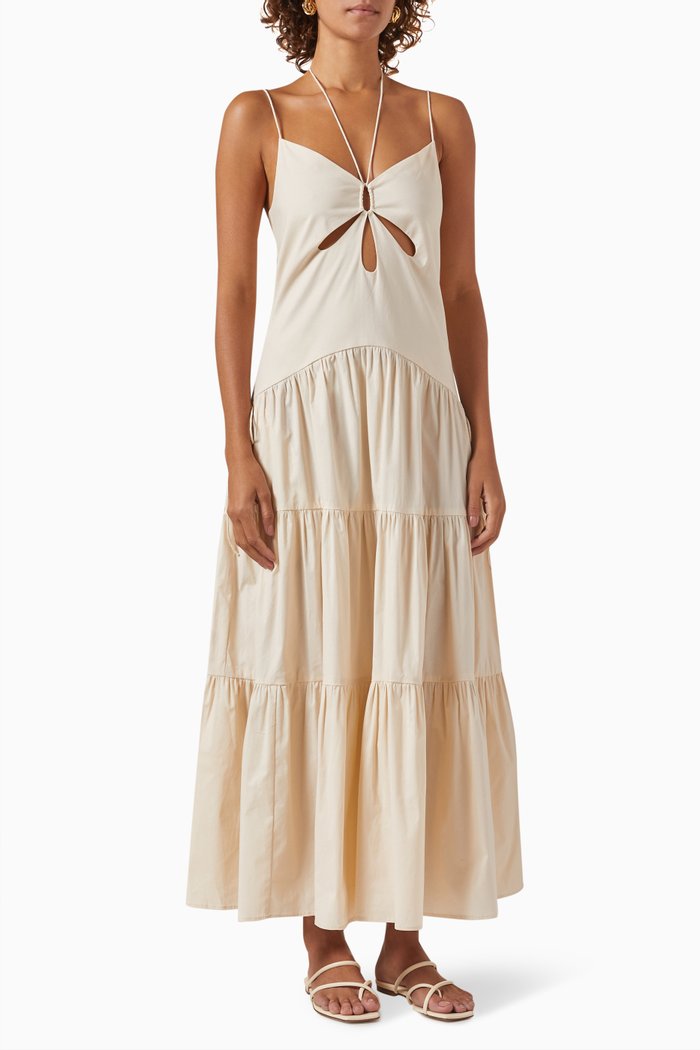 

Maddalena Tiered Midi Dress in Stretch-poplin, Neutral