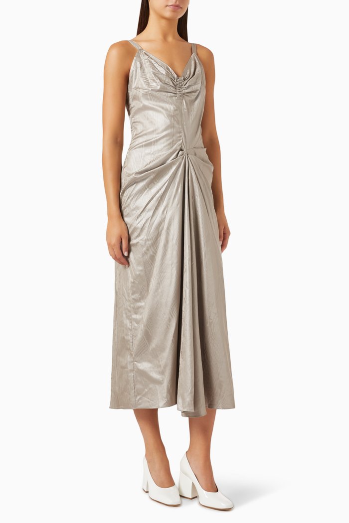 

Gathered Midi Dress in Viscose, Neutral