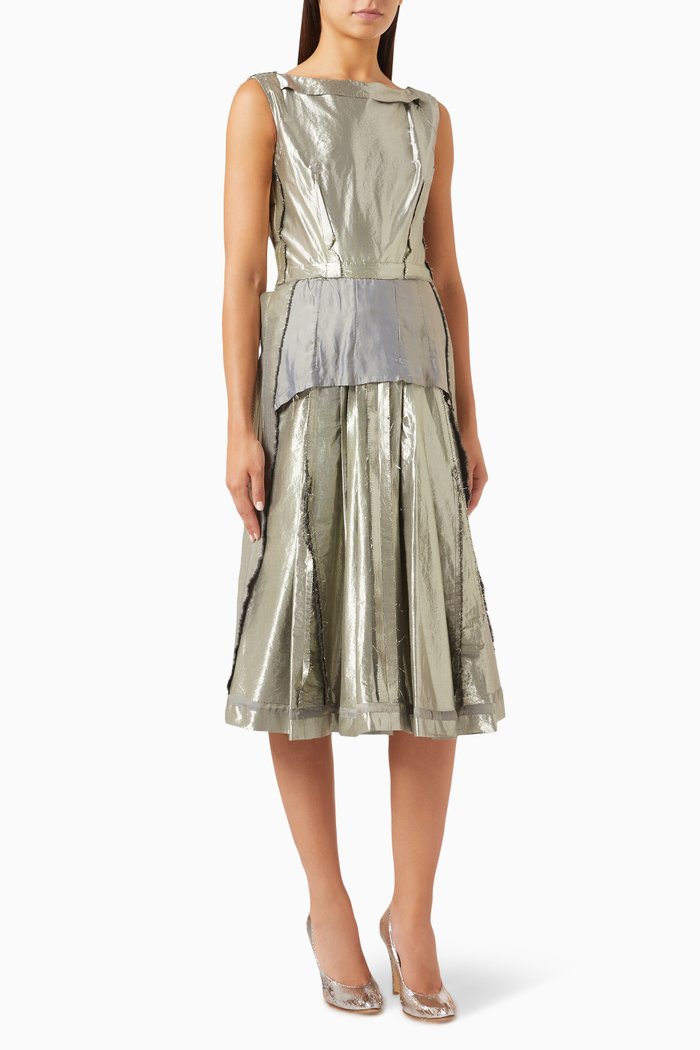 

Peplum Midi Dress in Viscose, Silver
