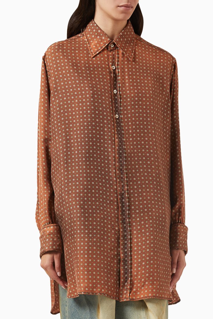 

Printed Oversized Shirt in Silk, Orange