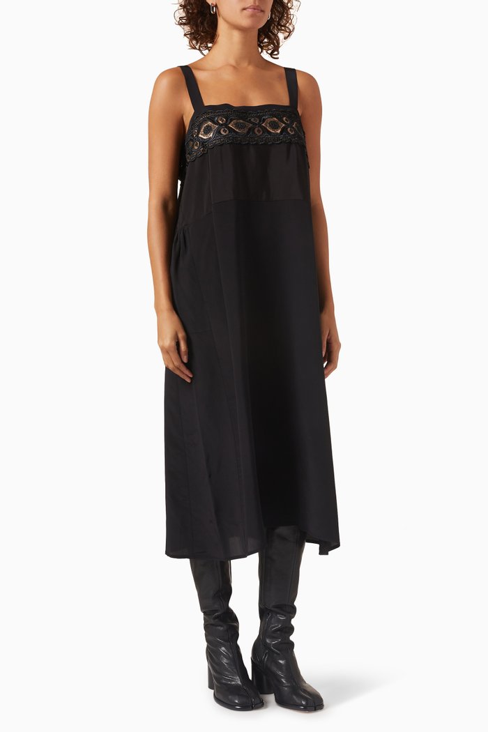 

Lace Panelled Midi Dress in Viscose-silk, Black