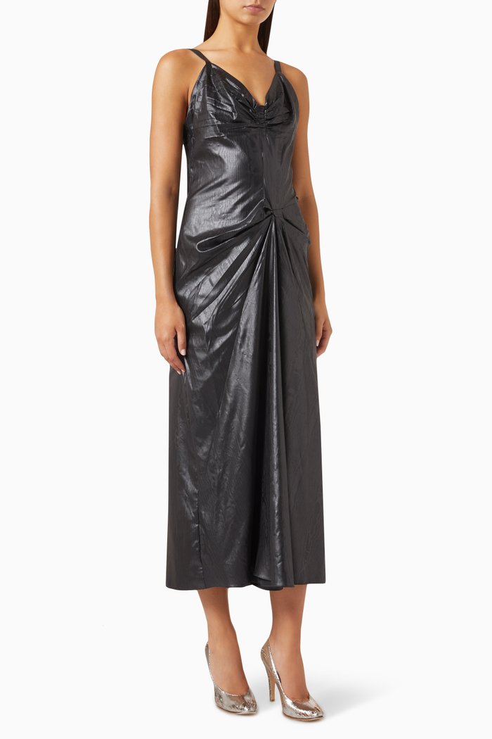 

Gathered Midi Dress in Viscose, Black