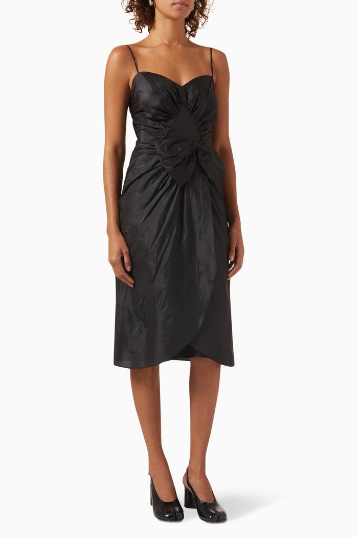 

Draped Bow-detailed Midi Dress in Silk, Black