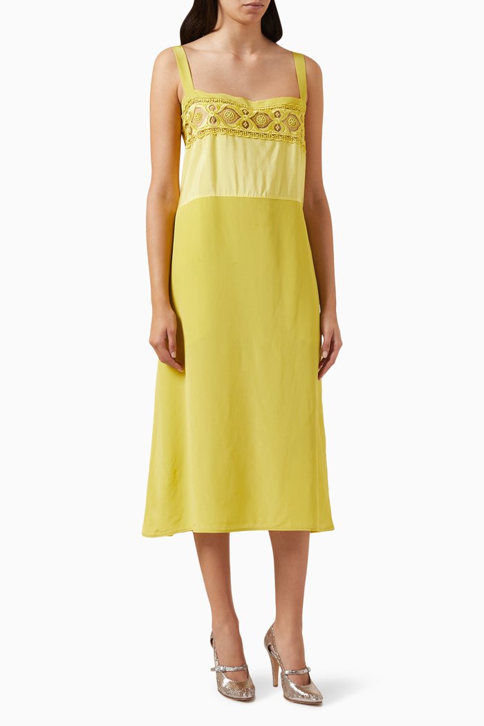 

Lace Midi Dress in Silk Crepe de Chine, Yellow