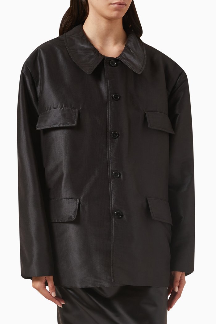 

Oversized Coat in Silk Poly Moiré, Black