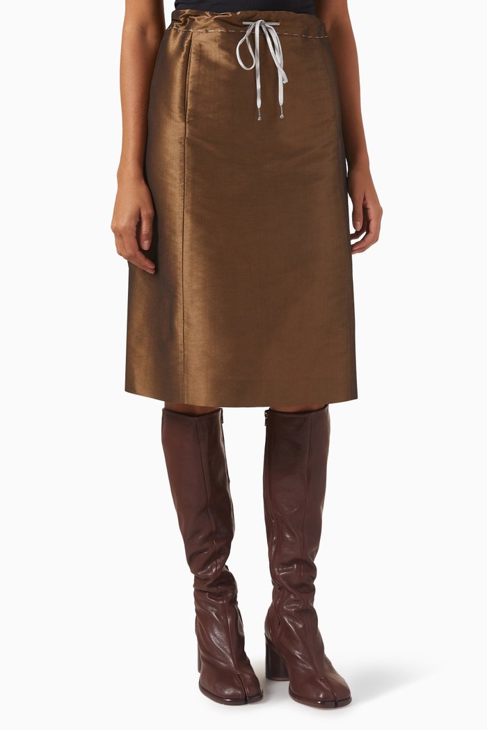 

Drawstring Midi Skirt in Silk-blend, Brown
