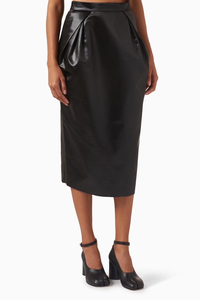 Pencil High-waist Midi Skirt in Faux-leather, Black