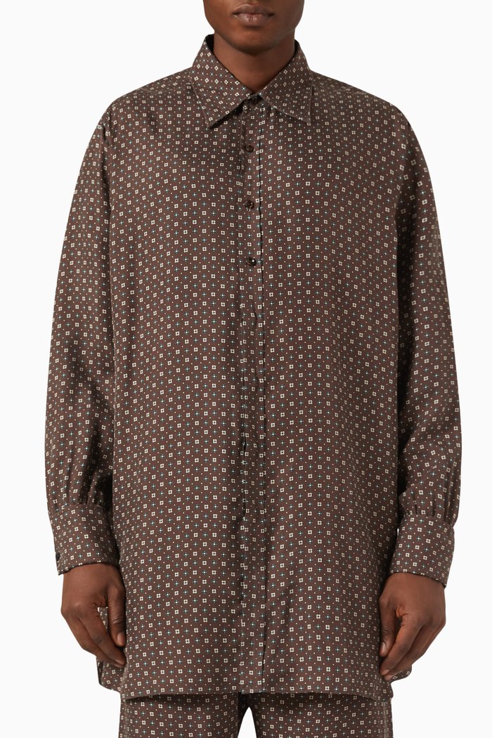 

Tie-print Oversized Shirt in Silk, Brown