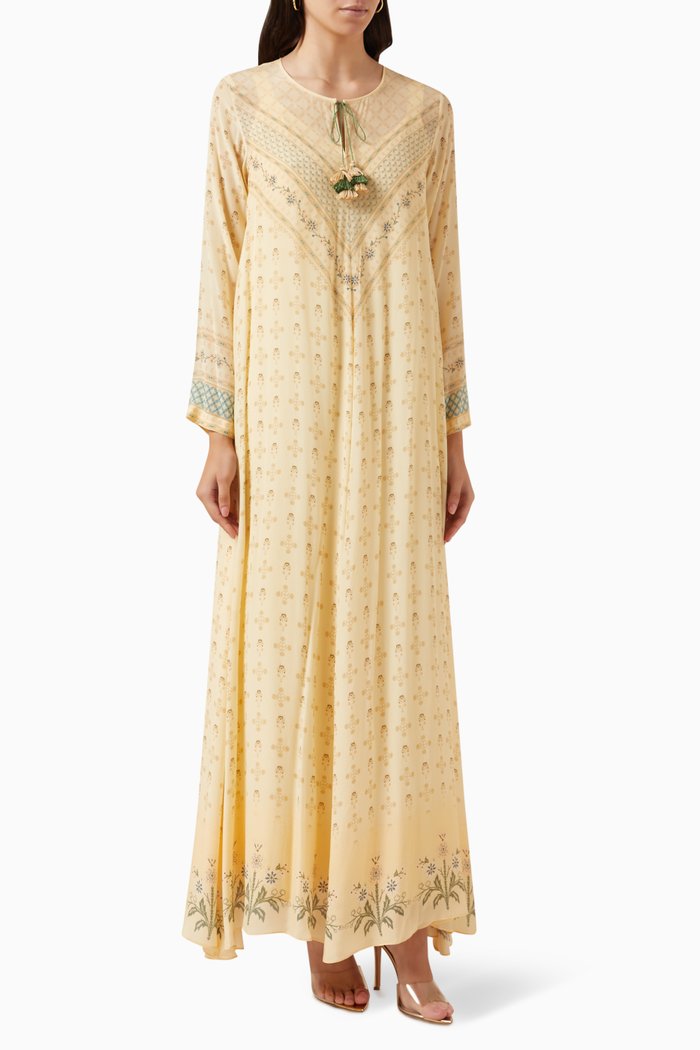 

Printed Maxi Kaftan in Crepe, Neutral