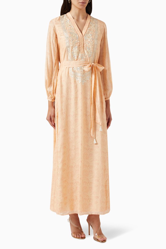

Embroidered Maxi Dress in Silk, Neutral