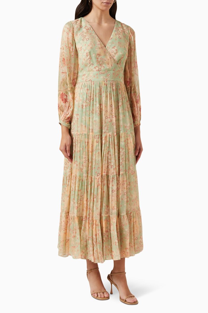 

Floral-print Midi Dress in Chiffon, Green