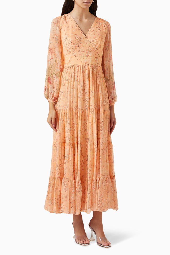 

Floral-print Midi Dress in Chiffon, Pink