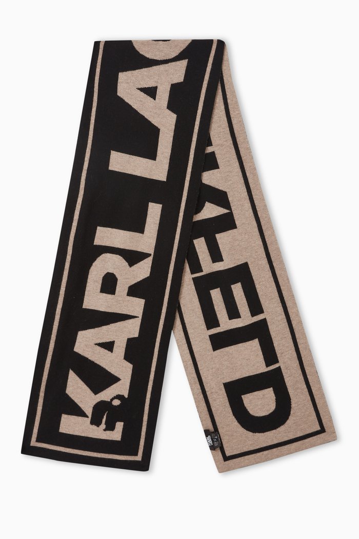 

K/Essential Logo Scarf in Wool-blend Knit, Brown