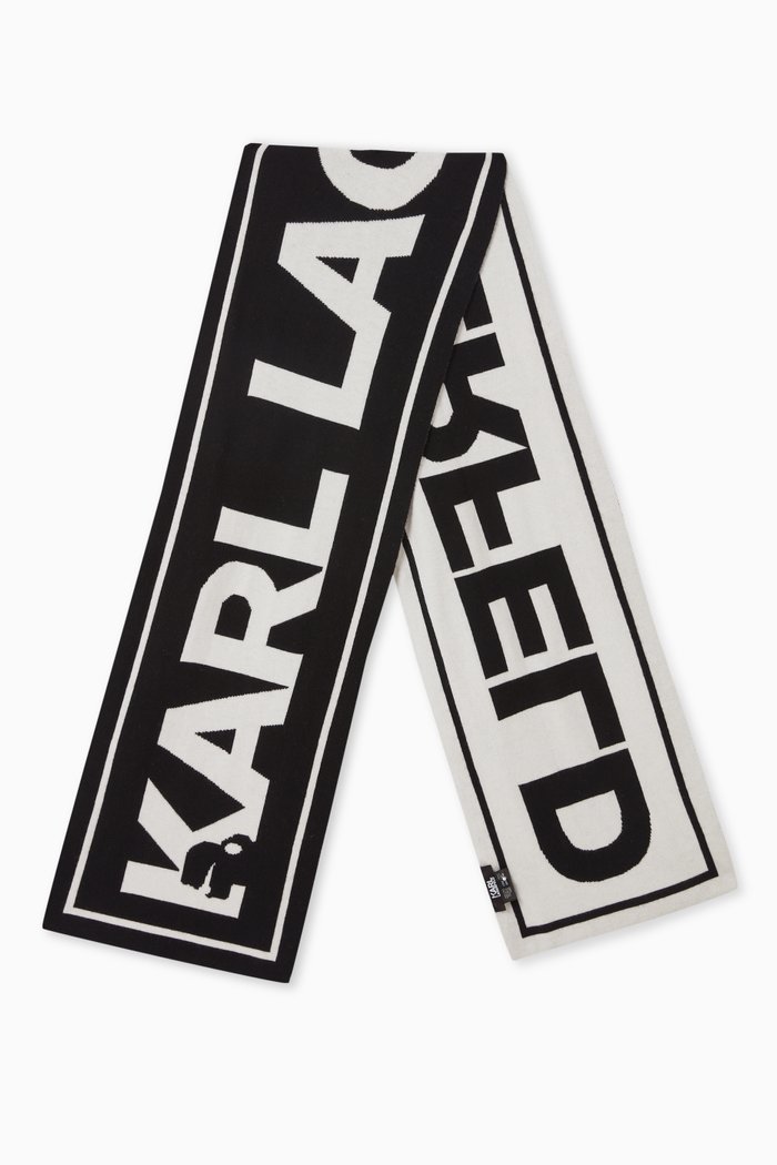 

K/Essential Logo Scarf in Wool-blend Knit, Black