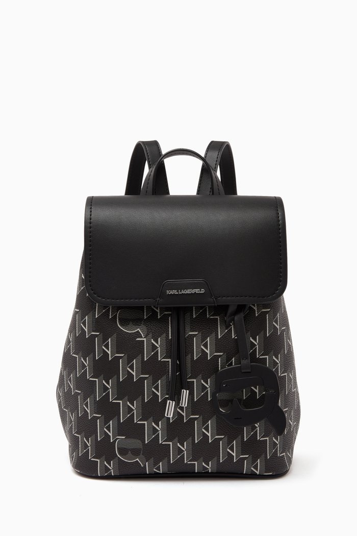 

K/Ikonik Flap Backpack in Monogram Leather, Black